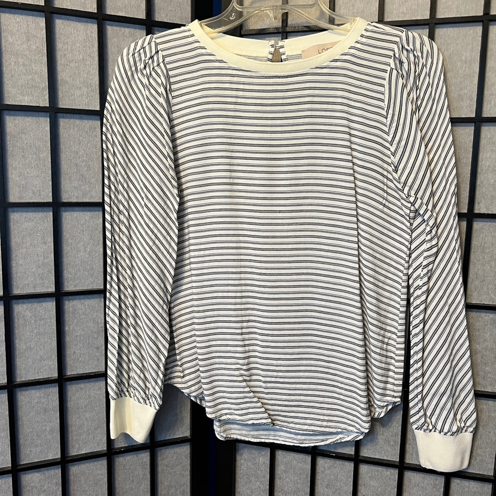 LOFT Navy and White Striped Long Sleeve Top